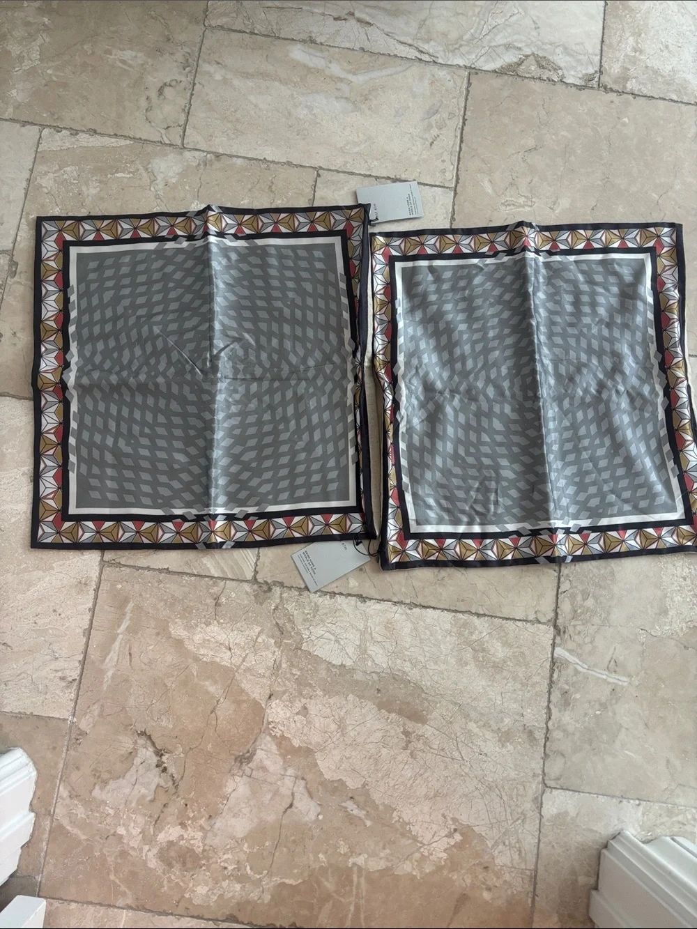 West Elm Gray Geometric Border pattern pillowcases - Pair NWT